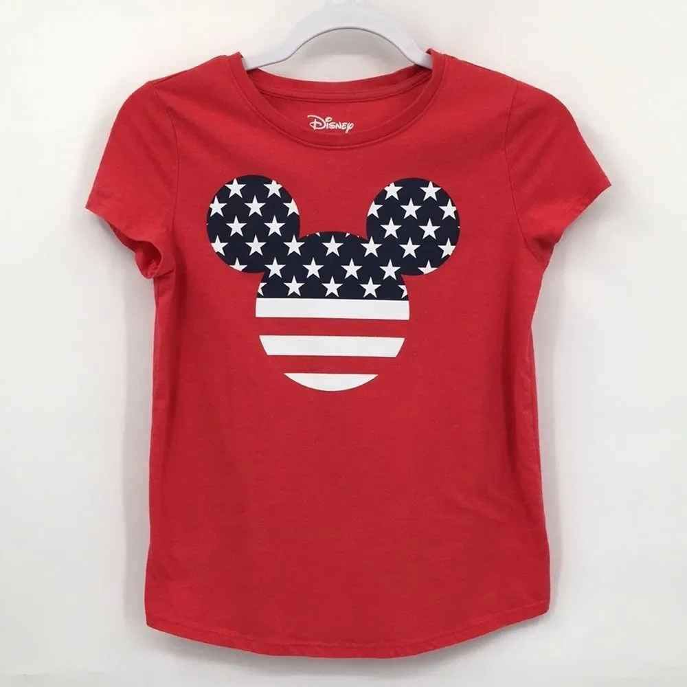 Disney Red Short-Sleeve 4th July Tee with Stars & Stripes Mickey Graphic